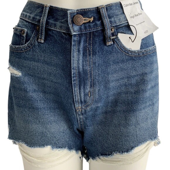 Calvin Klein Jeans Shorts Blue Denim Raw Hem High Rise 27 - Picture 1 of 8